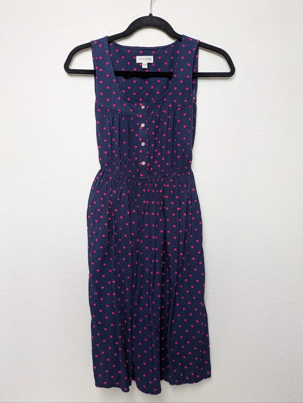 Maison Jules Polka Dot Sleeveless Midi Dress Navy Pink XXS